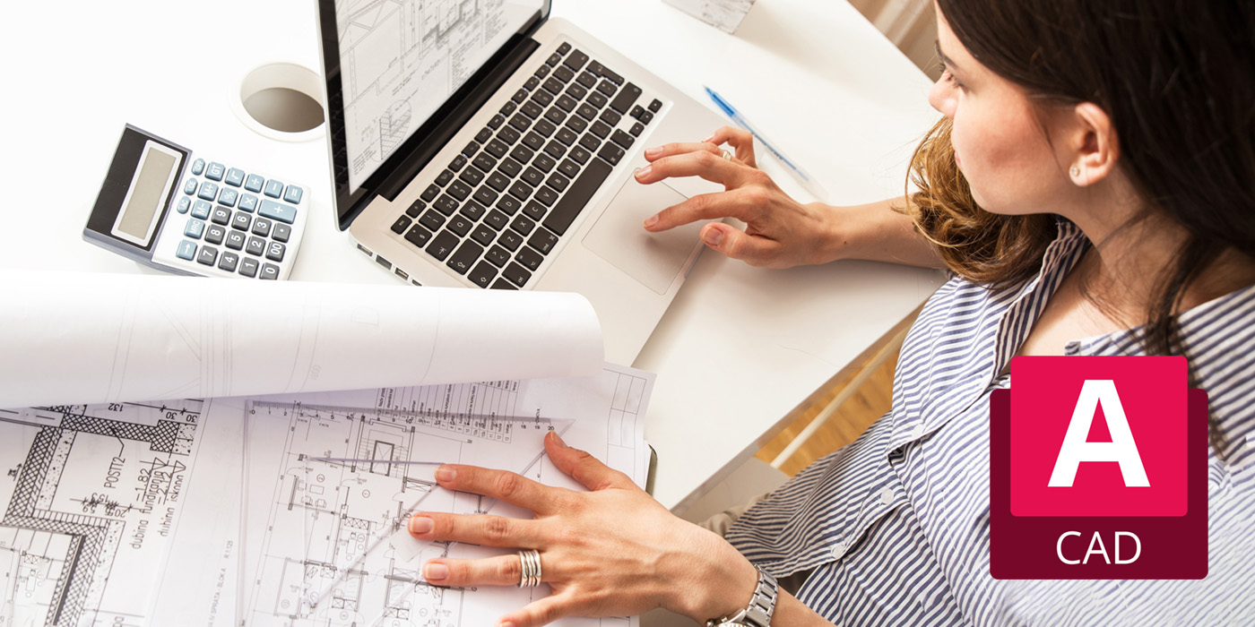 woman studying with AutoCAD logo in corner