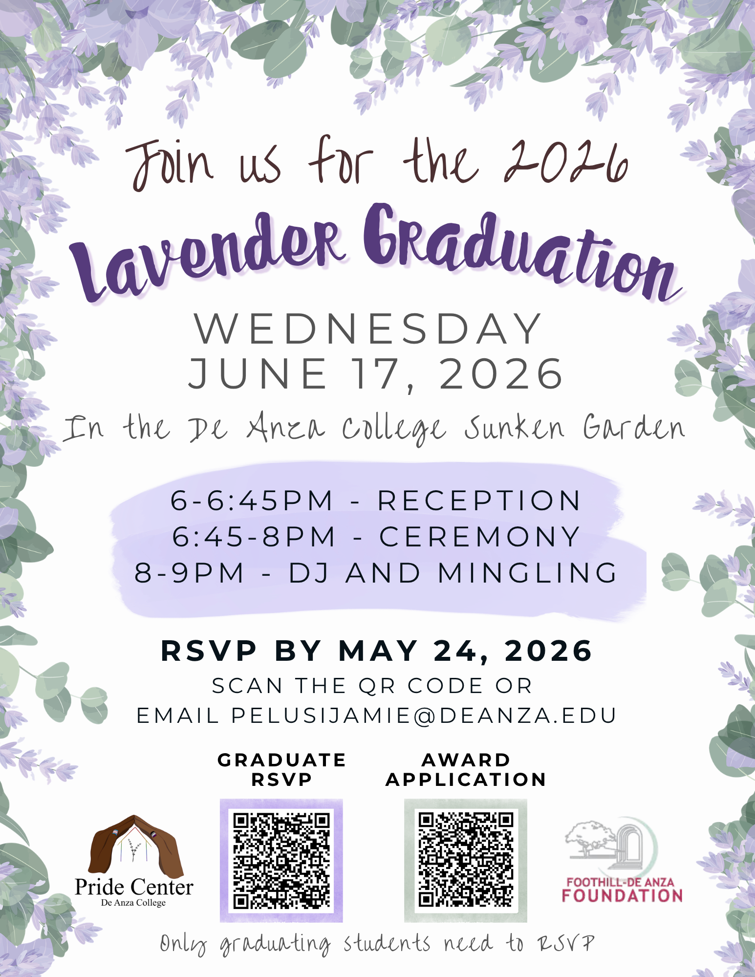 Lavender Graduation flier containing details also reflected on this page